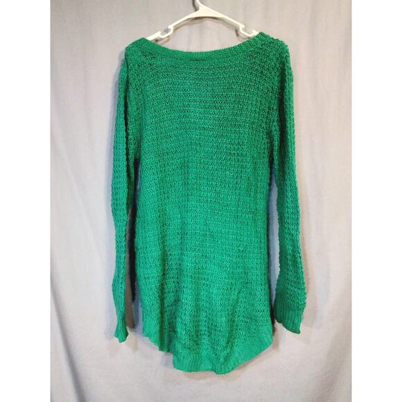 Green open knit V neck sweater - Picture 4 of 5